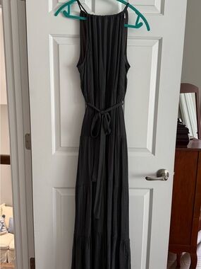 bluivy maxi dress Bluivy Maxi Dress Small Black Ada Button Down Roll Tab Sleeve Minimalist Pockets